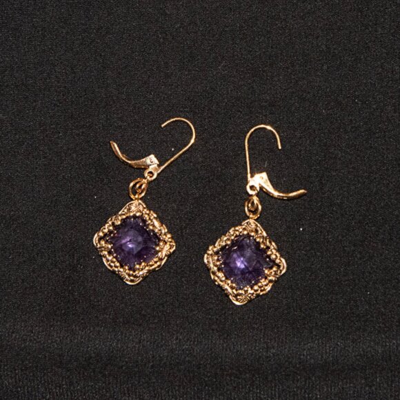 Amethyst Earrings Gold plated on .925 Silver - Picture 1 of 7
